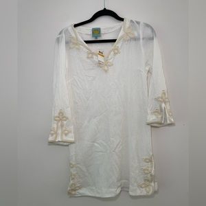 NWT C&C California 100% cotton white cover up dress w/‎ beige lace accents